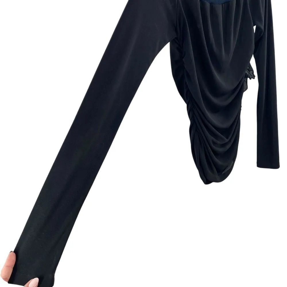 Y2K Dolce & Gabbana Long Sleeve Ruffle Side Top Black Semi Sheer Going Out Shirt - Image 7