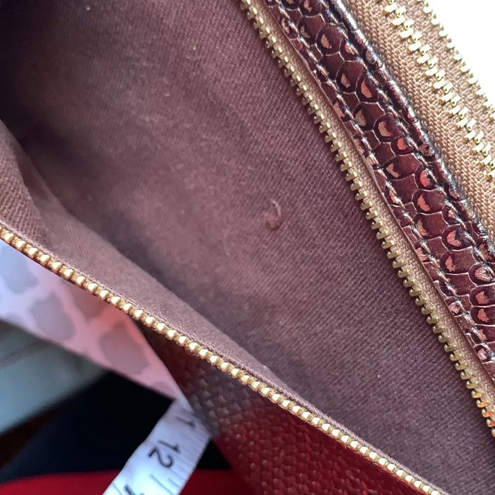 Lodis Italian Leather Double‎ Zip Wristlet Wallet Bronze Python - Image 6