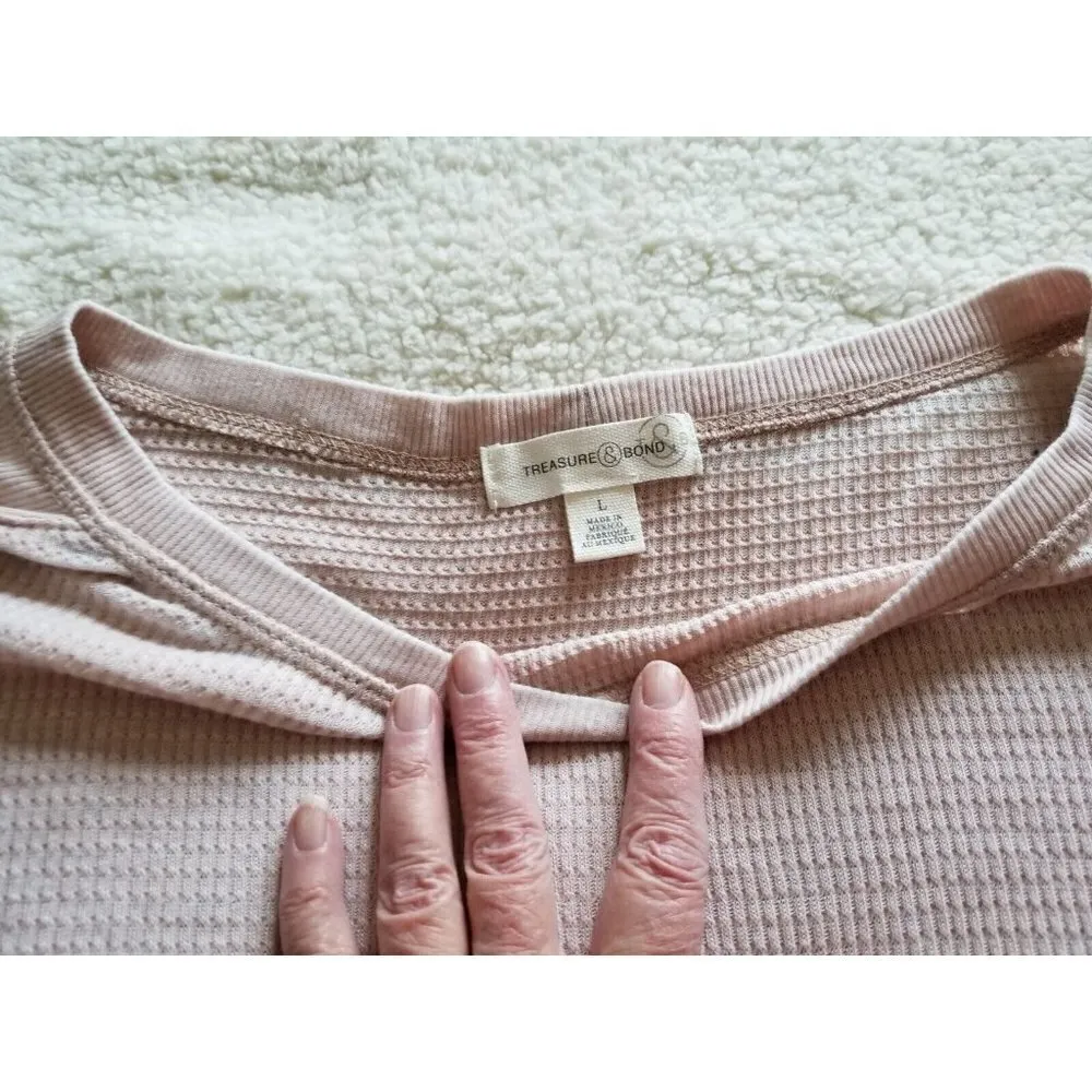 Treasure Bond Thermal Knit Long Sleeve Boat Neck Top Tan Memoir (pink) Womens L - Image 2