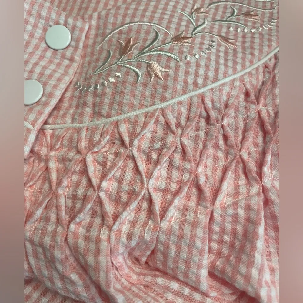 New Miss Elaine Seersucker Pink & White Gingham Snap Up Housecoat Dress - Image 8