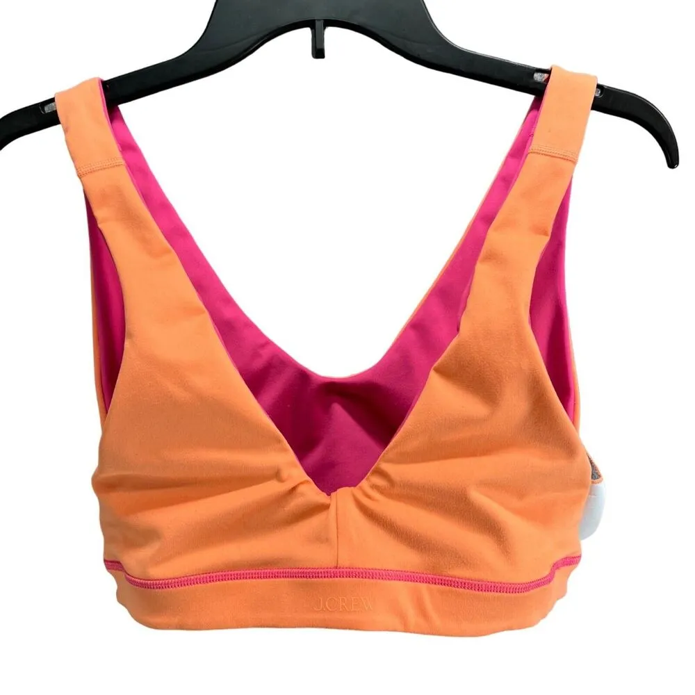 J Crew Reversible Sports Bra Women M Pink Orange Cloud Stretch V Neck Activewear - Image 5