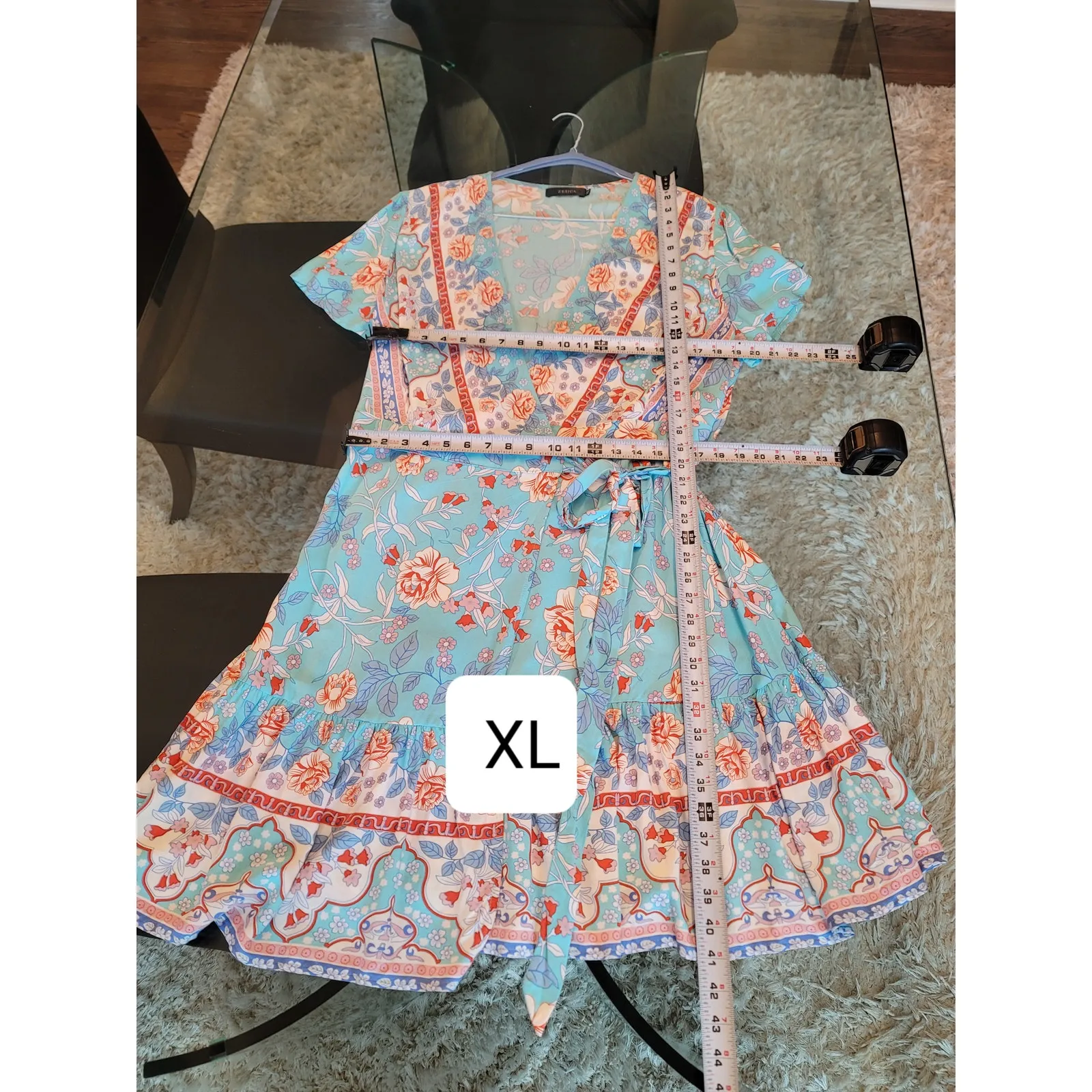 Zesica Dress Womens XL Blue Floral Wrap Short Sleeve Boho Midi Summer Rayon Size M - Image 12