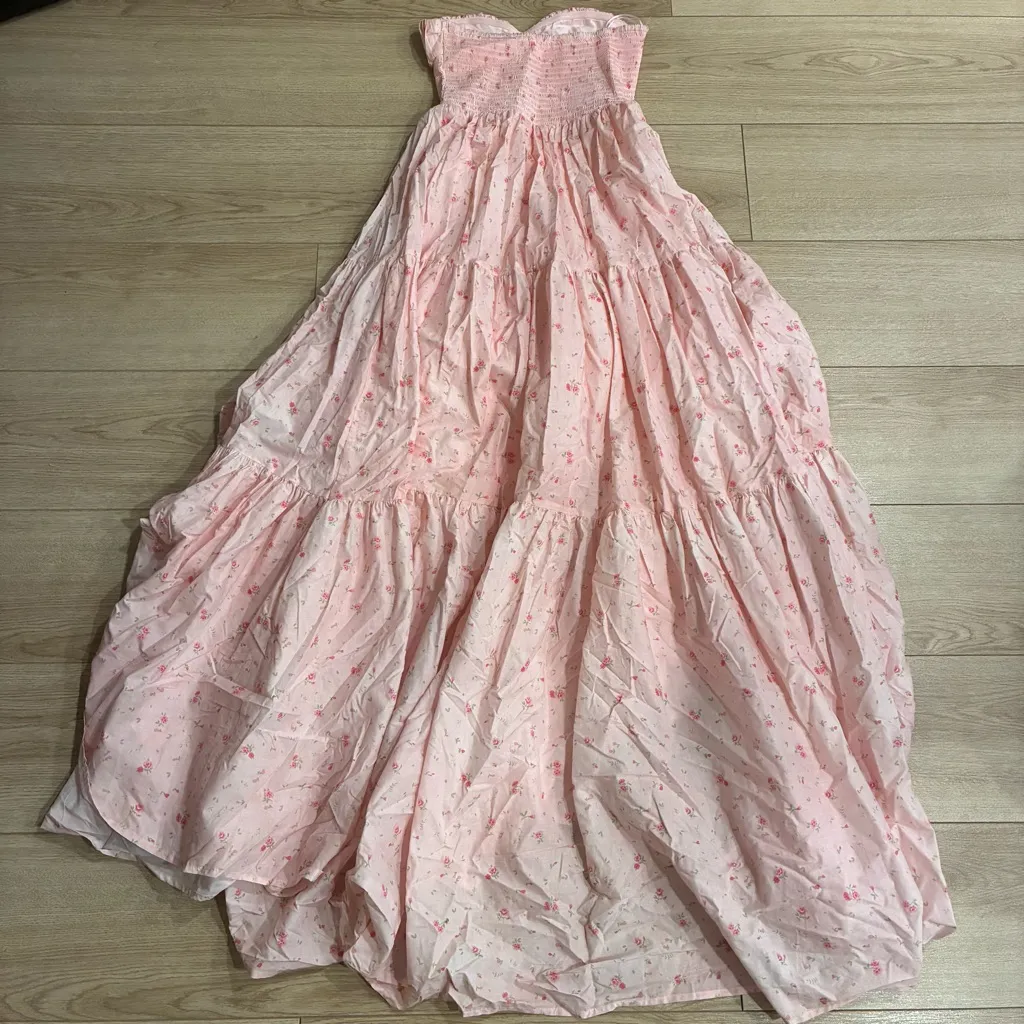 Amy Jane London Posey Maxi Dress Strapless Tiered Cotton Ditsy Floral Size S Pink - Image 10