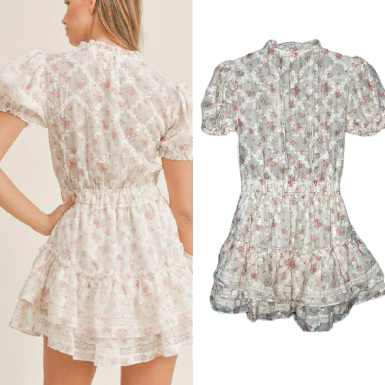 Amable by Mable Lennon White Pink Floral Tiered Mini Dress Size Large NWT 12 oz - Image 3