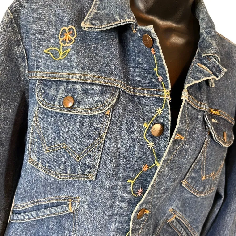 Wrangler Owl Embroidered Jean Trucker Jacket Vintage 70’s - Image 5