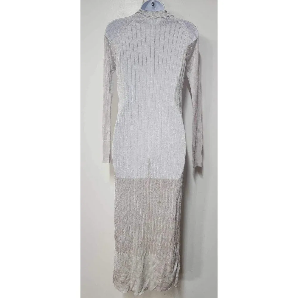Free People  Silver Sublime Maxi Sheer Ribbed Maxi Cardigan Size S. B11 - Image 5