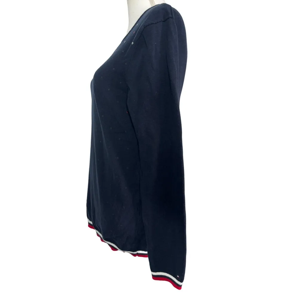 Tommy Hilfiger Crew Neck Long Sleeve Star Embellished Cotton Pullover Sweater - Image 2