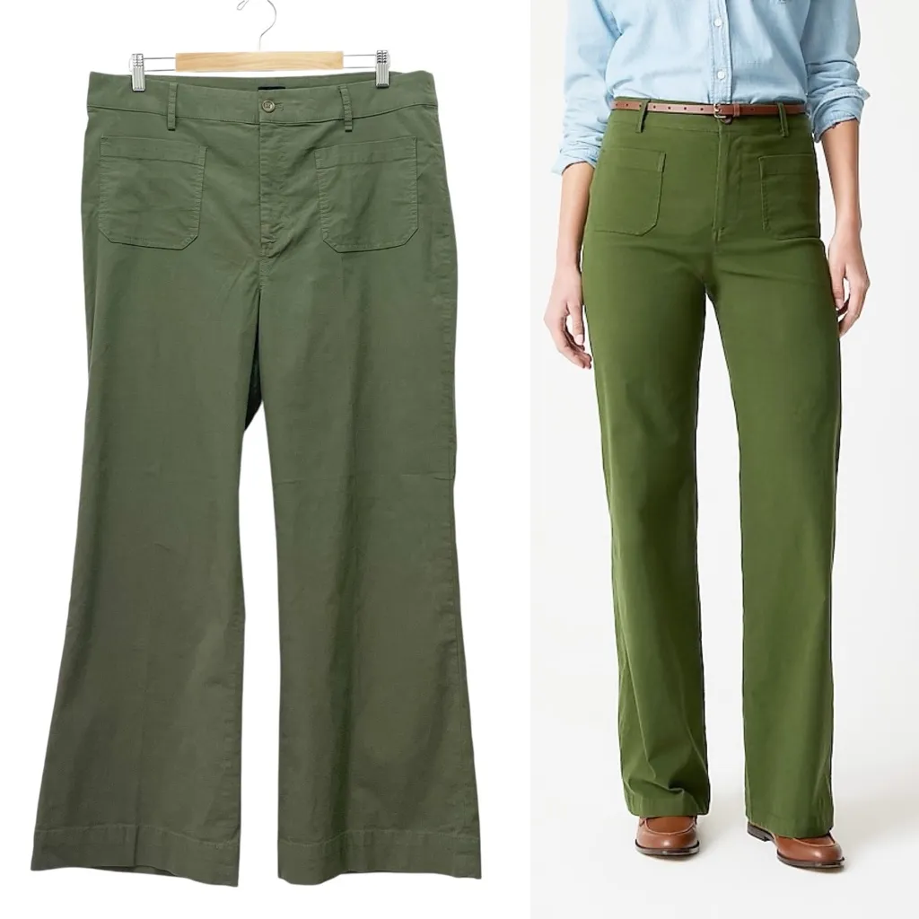 NWT J. Crew Lizzie Wide Leg Pants Size 34 (18) Pine Green High Rise Patch Pocket - Image 13
