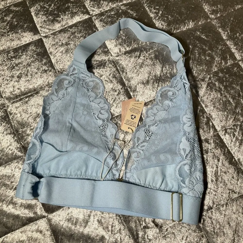 We Are HAH Free People Groupie Bralette French Blue Medium M Halter Adjustable - Image 6