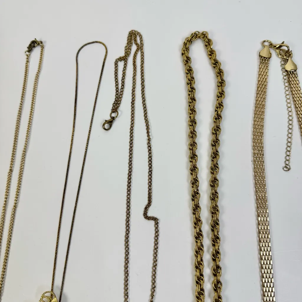 Gold Tone Lot Set of 5 Costume Jewelry Necklaces Bundle - Image 4