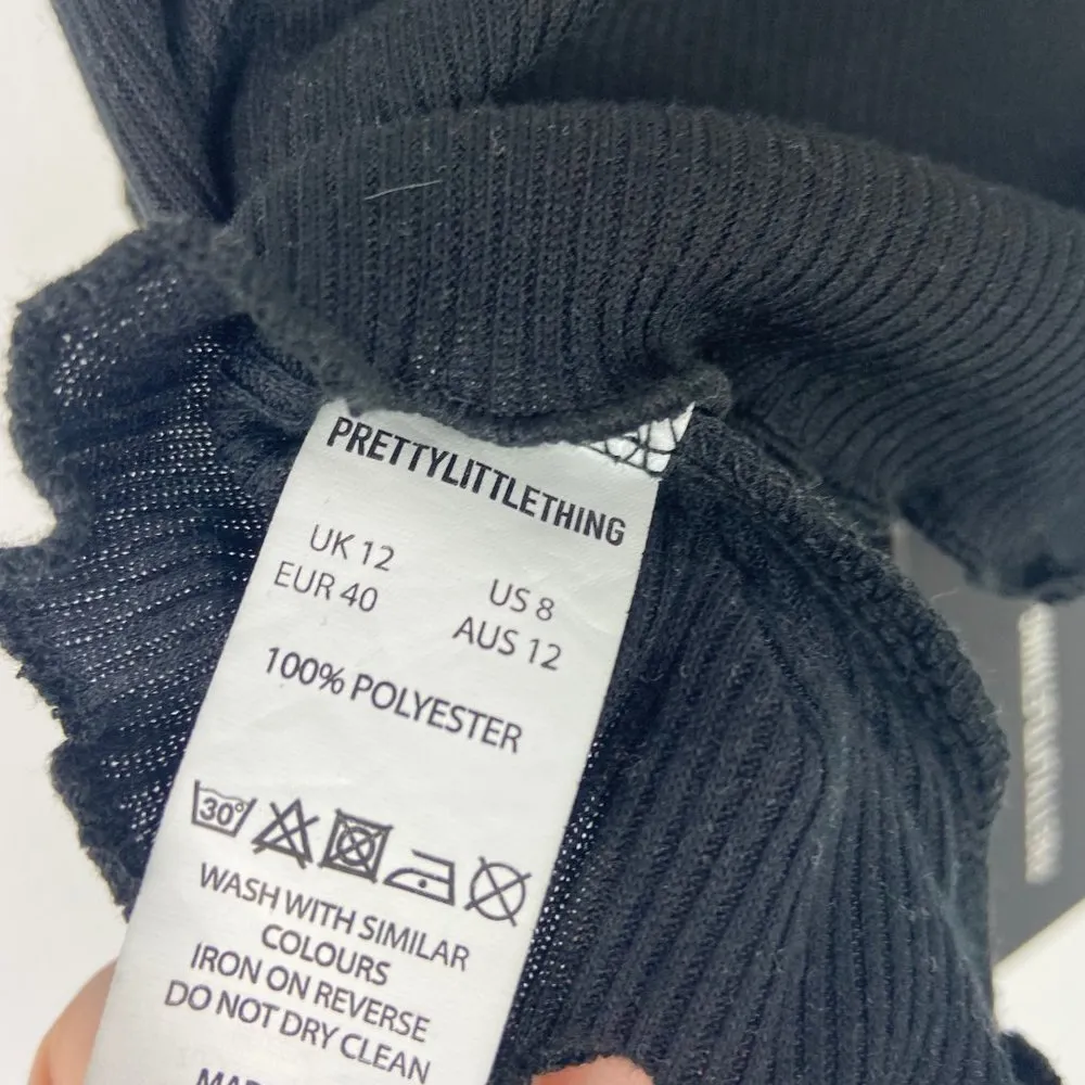 NWT Pretty Little Thing Black Frill Edge Crop Top Black US Size 8 NEW W441 - Image 7