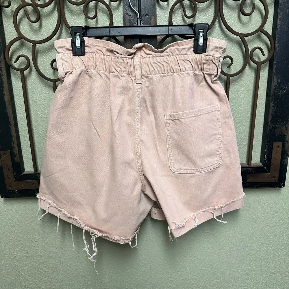 Zara blush pink denim paper bag high rise shorts - Image 2