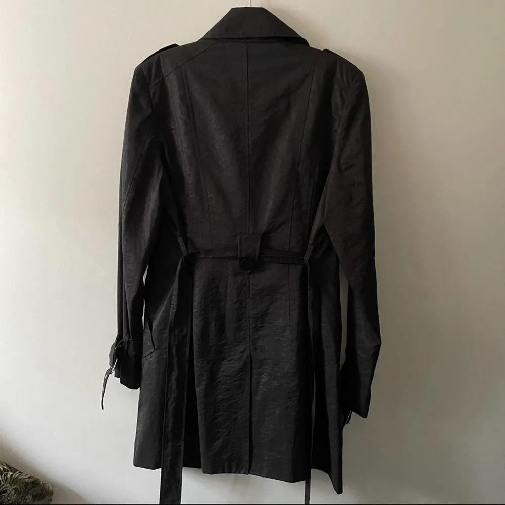 Tahari Black Ruffle Detail Trench Coat - Image 14