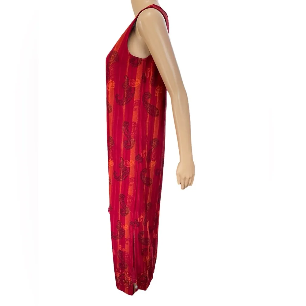 Liz Claiborne Y2K Red Orange Hippie Boho Eclectic Smokey Striped Paisley Dress - Image 4