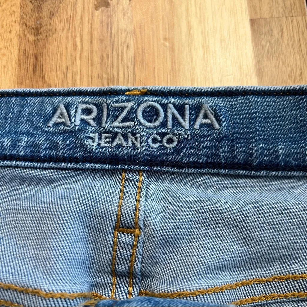 Arizona Jean Co Distressed Denim Mini Skirt Juniors 9 Raw Hem - Image 2