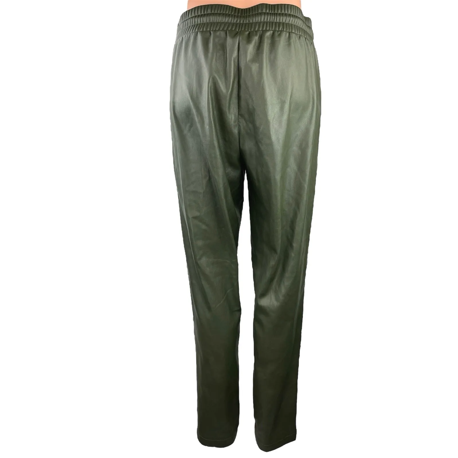 LOFT Green Faux Vegan Leather High Rise Elastic Waist Drawstring Trouser Pants S - Image 3