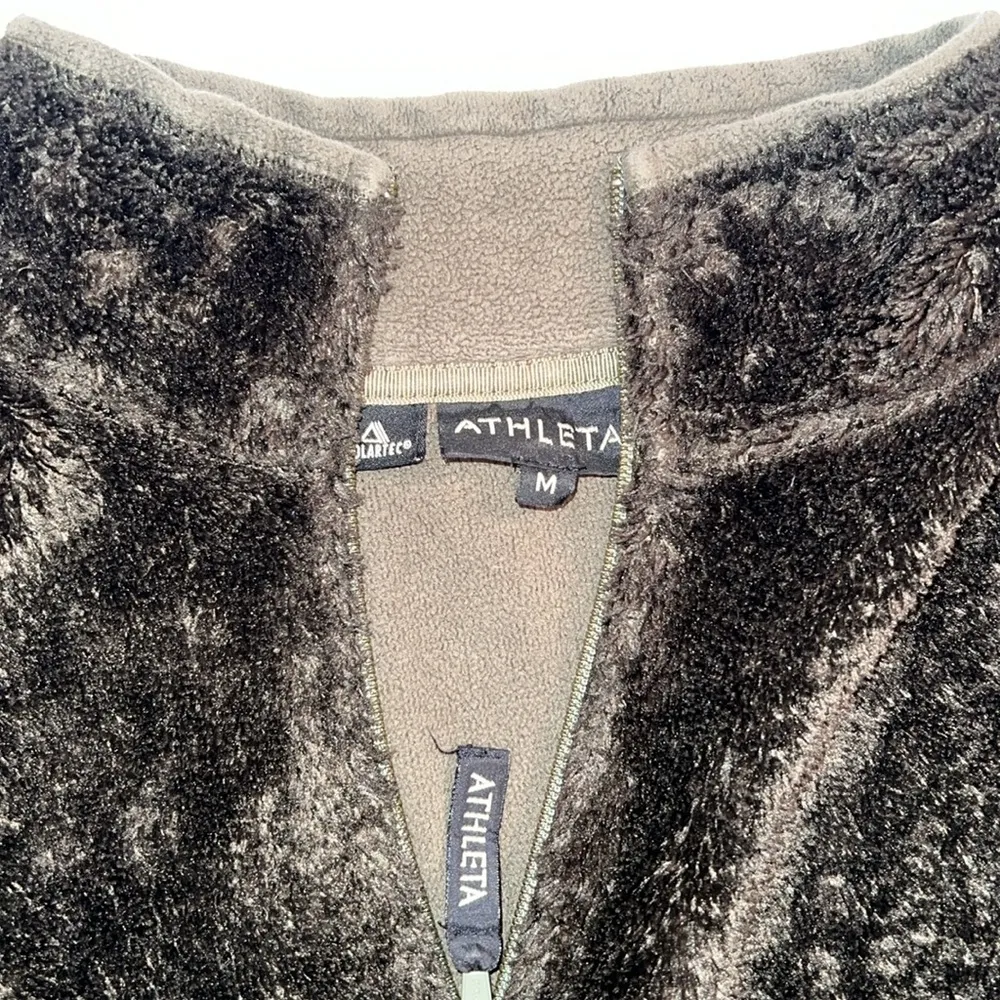 Athleta Womens Medium Polartec Jacket Green Fleece Lined 1/4 Zip Fuzzy Pullover - Image 8