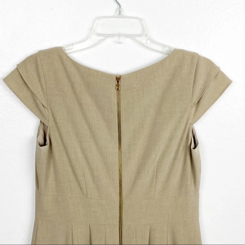 TAHARI Khaki Ruffled Cap Sleeves Lined Career Office Work Dress, Size 8P - Image 11