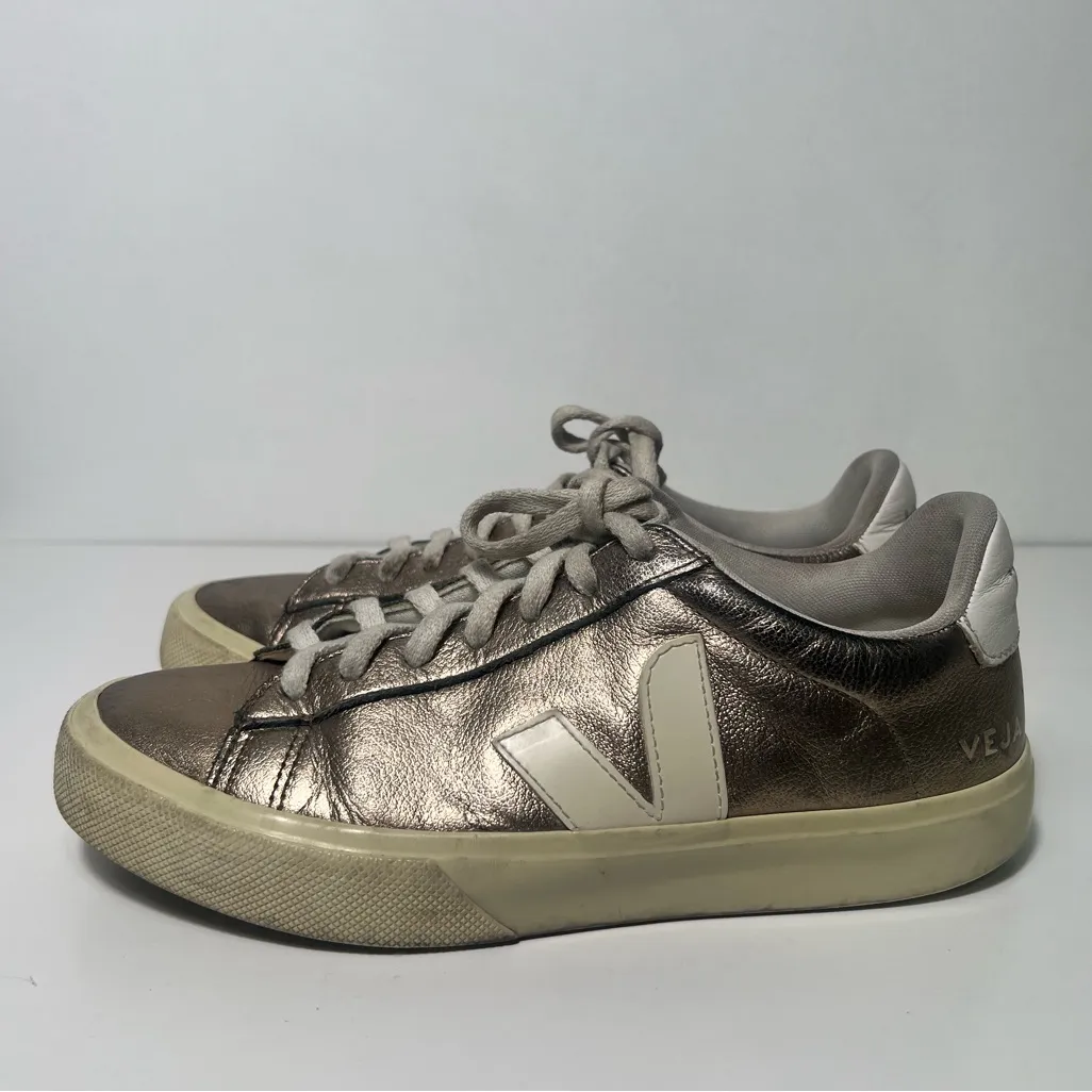 Veja Campo Bronze Metallic Crinkled Leather Low Top Sneakers - Image 9
