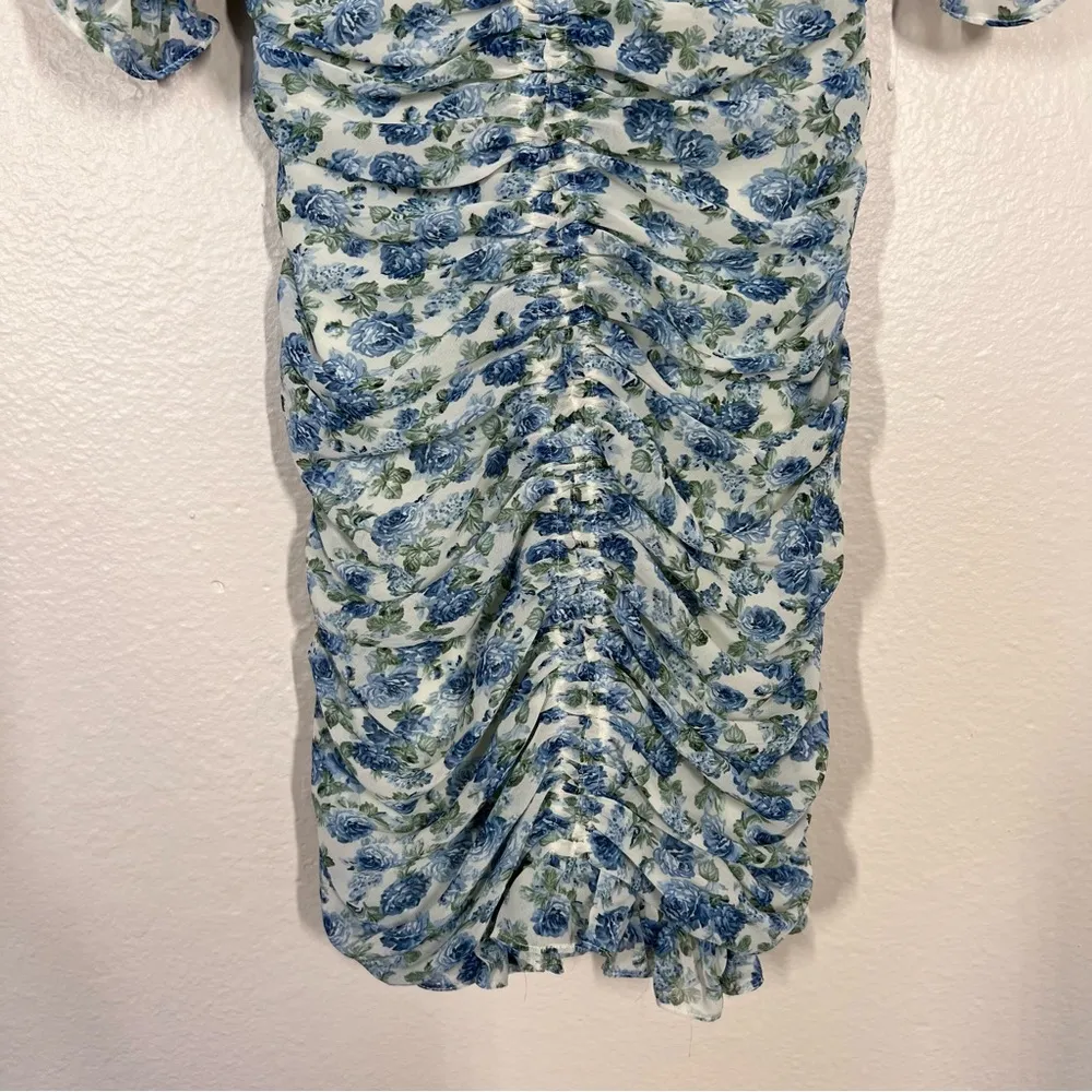 Mable Blue Floral Ruched Bodycon Mini Dress - Image 5