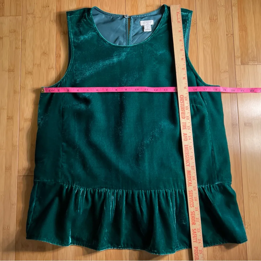 J.Crew Women's Emerald Green Peplum Sleeveless Keyhole Velvet Tank Shirt|Size:8 - Image 8