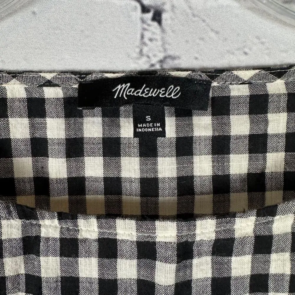 Madewell Women’s Gingham Bell Sleeve Top - 3/4 Tie Sleeve Black &
White S - Image 3