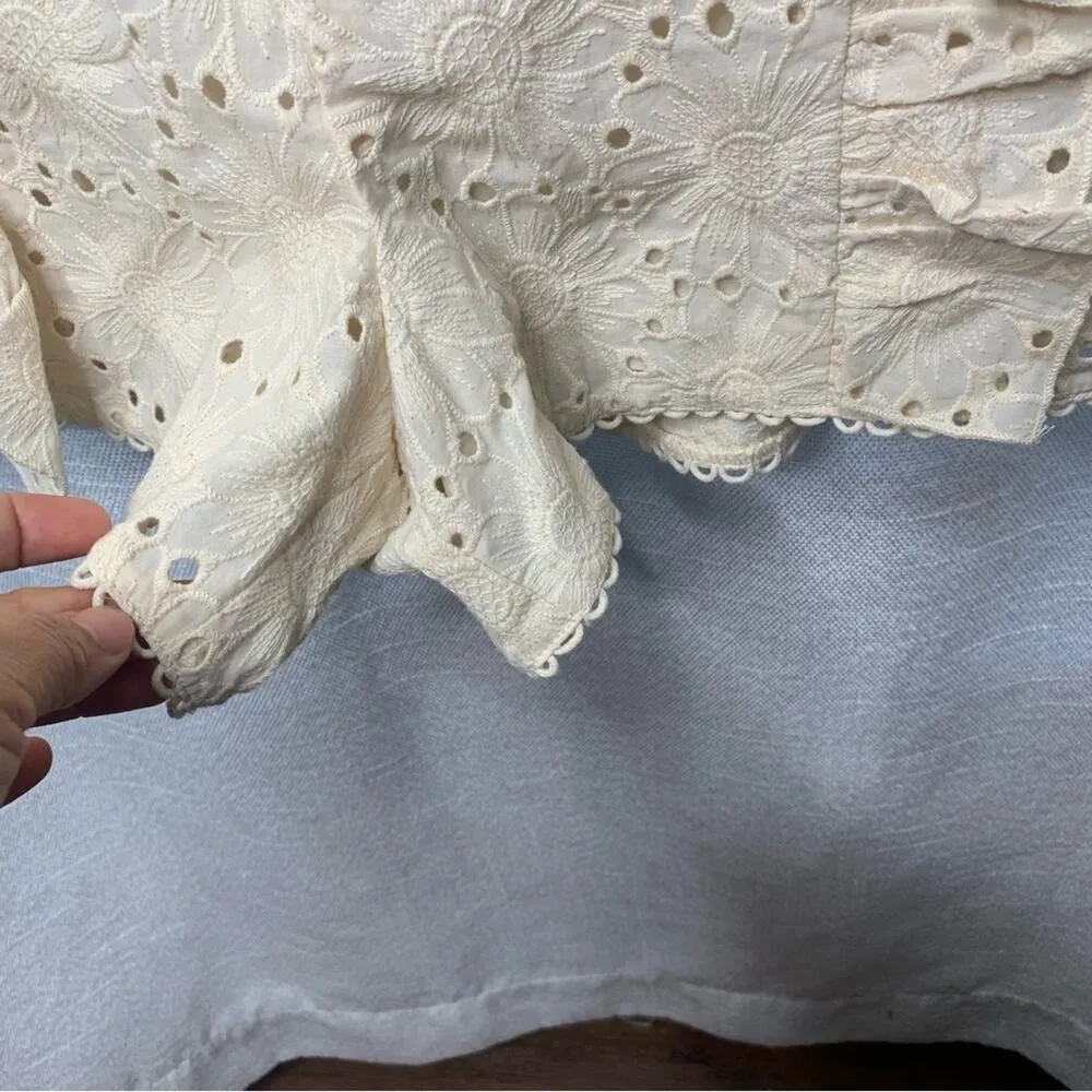 Happy X‎ Nature eyelet cream floral ruffle romper size 14 - Image 4