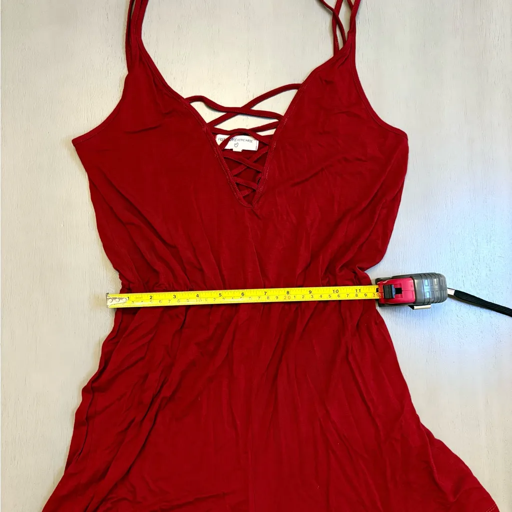 Free People Hand Made Burgundy Romper  Crisscross V-neck Boho Flowy Coquette - Image 8