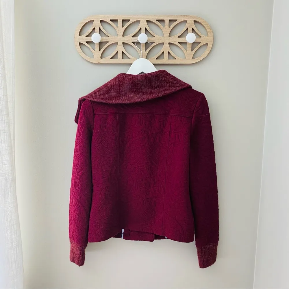 Saturday Sunday by Anthro. Loden Jacquard Moto Jacket Burgundy Sz XS - Image 6