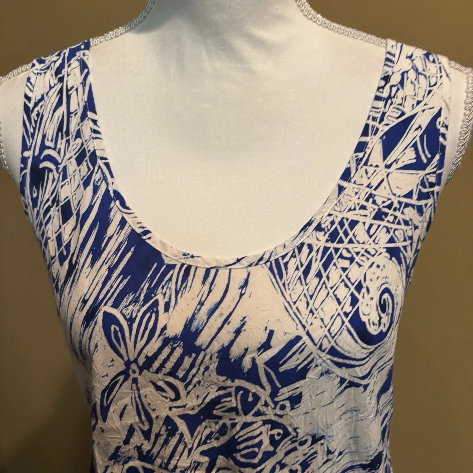 Jams World Palani Sleeveless Tank Top Women's Medium Blue‎ White Tropical - Image 3