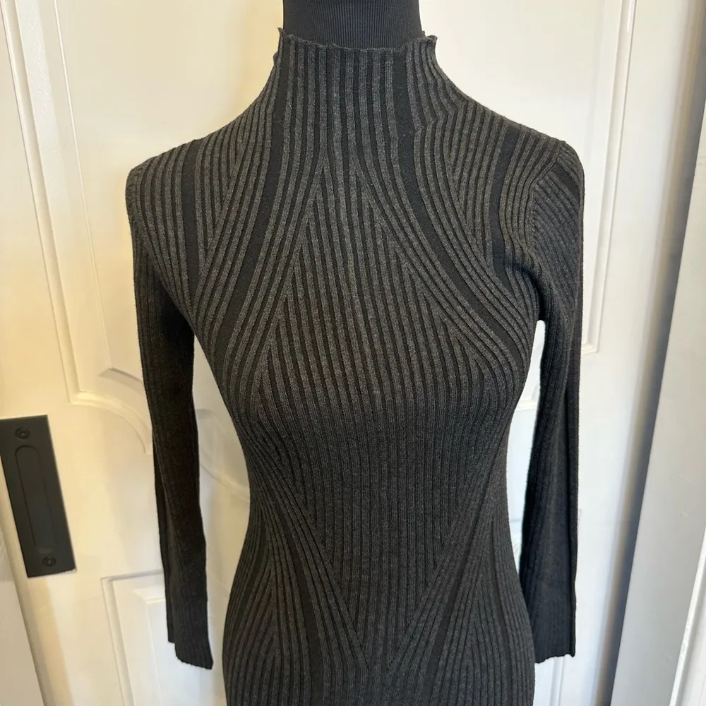 French Connection Mock Neck Charcoal Ribbed Knit Sweater Dress NEW - Image 2