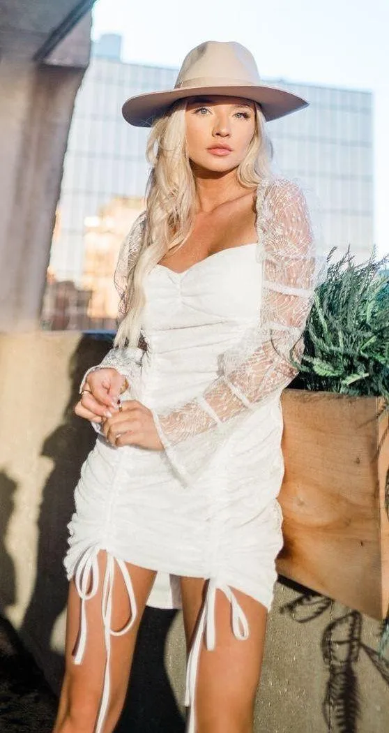 Drawstring Mini Dress White - Image 2