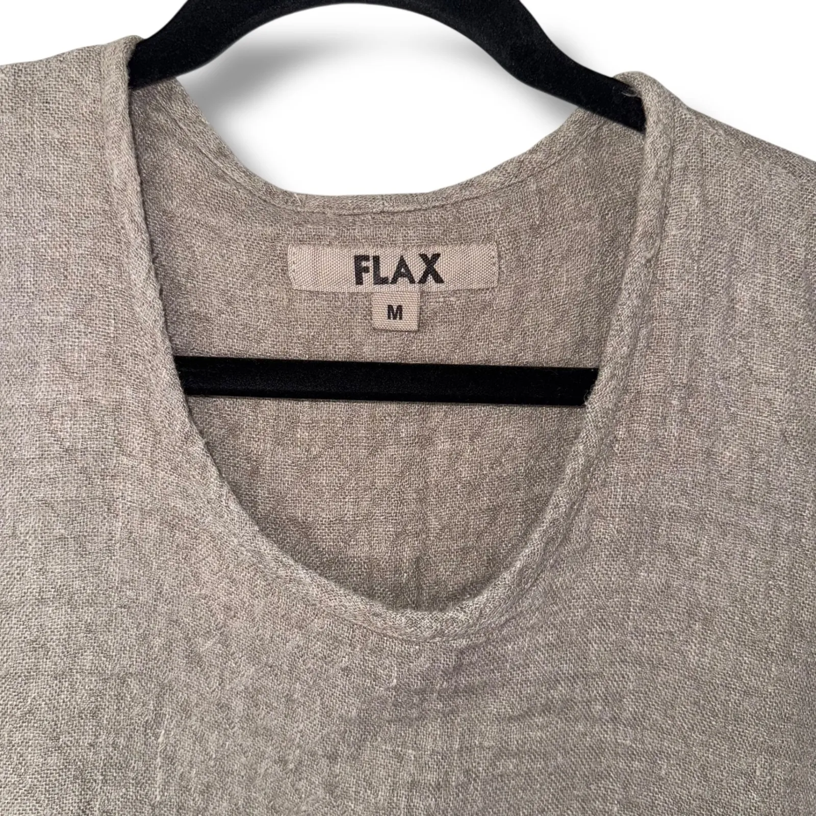 FLAX Linen‎ Top Women's Medium Beige 3/4 Sleeve Casual Blouse Made in Lithuania - Image 3