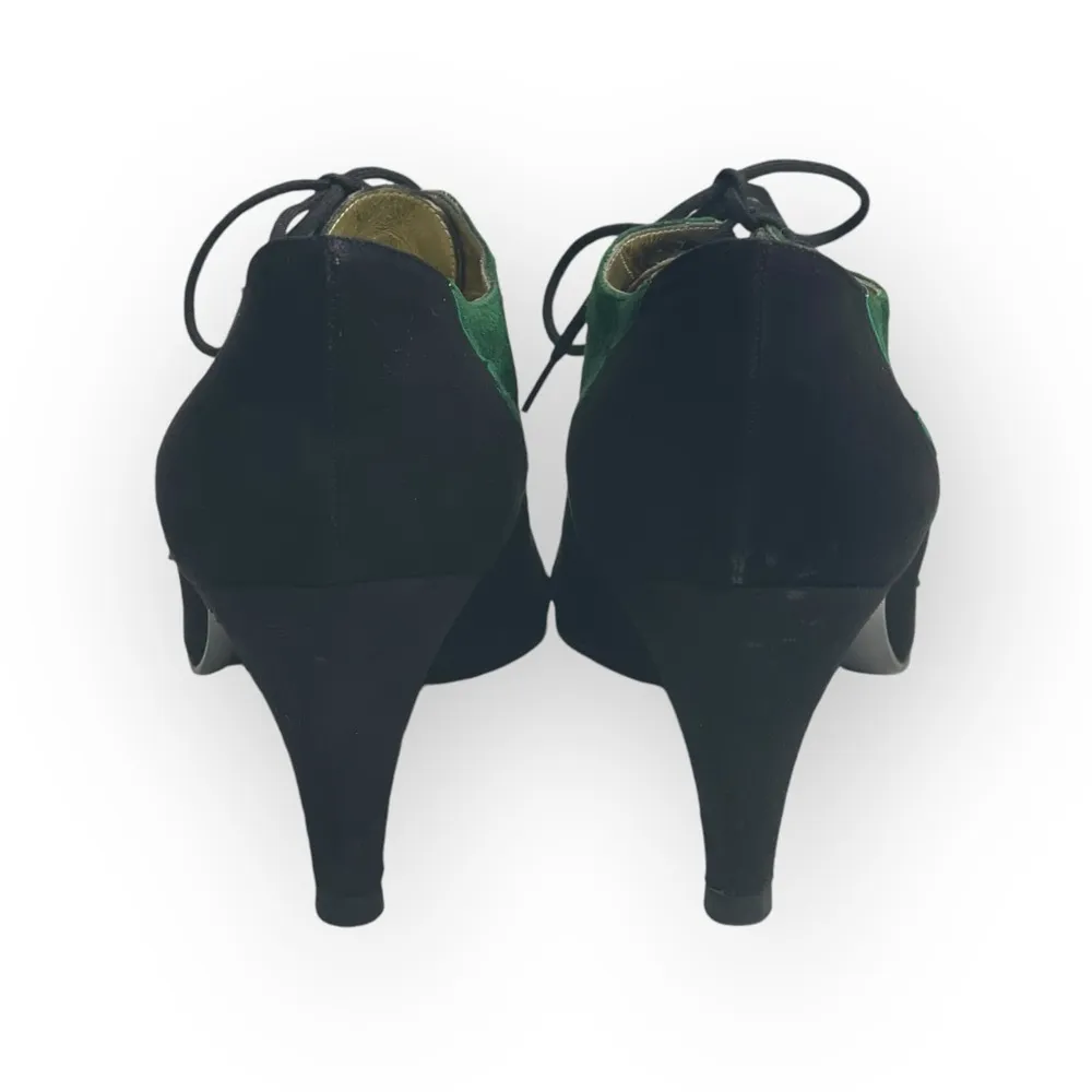 Vintage: Escada 𒀭 Lace Up Granny Ankle Booties 𒀭Black Suede 𒀭Kelly Green 𒀭9M Black Size 9 - Image 4