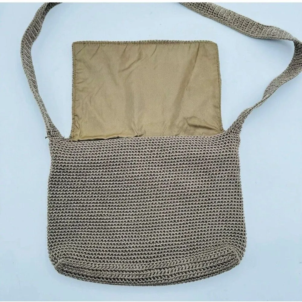 The Sak Crochet Purse Crossbody Shoulder Large Bag Beige Brown HandBag 10" X 13" - Image 11
