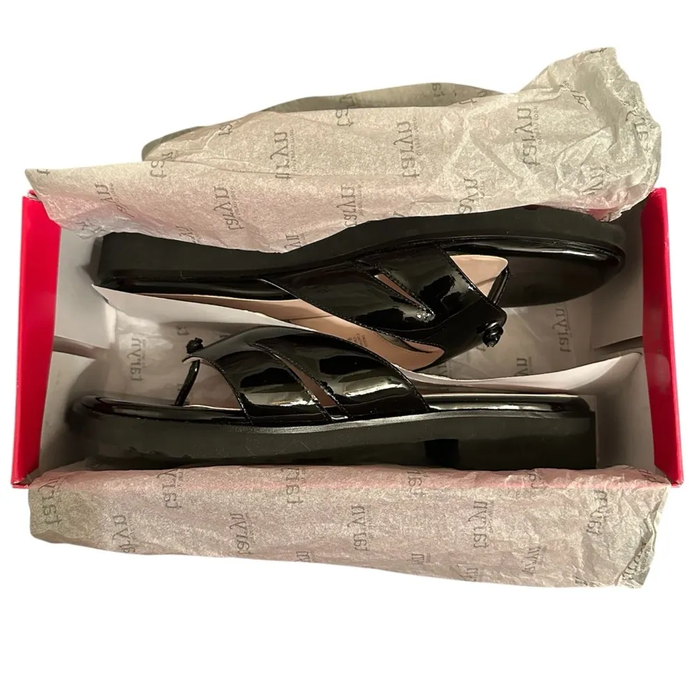 Taryn by Taryn Rose Trista Black Patent Leather Thong Slip-On Sandals Size 9.5 - Image 7