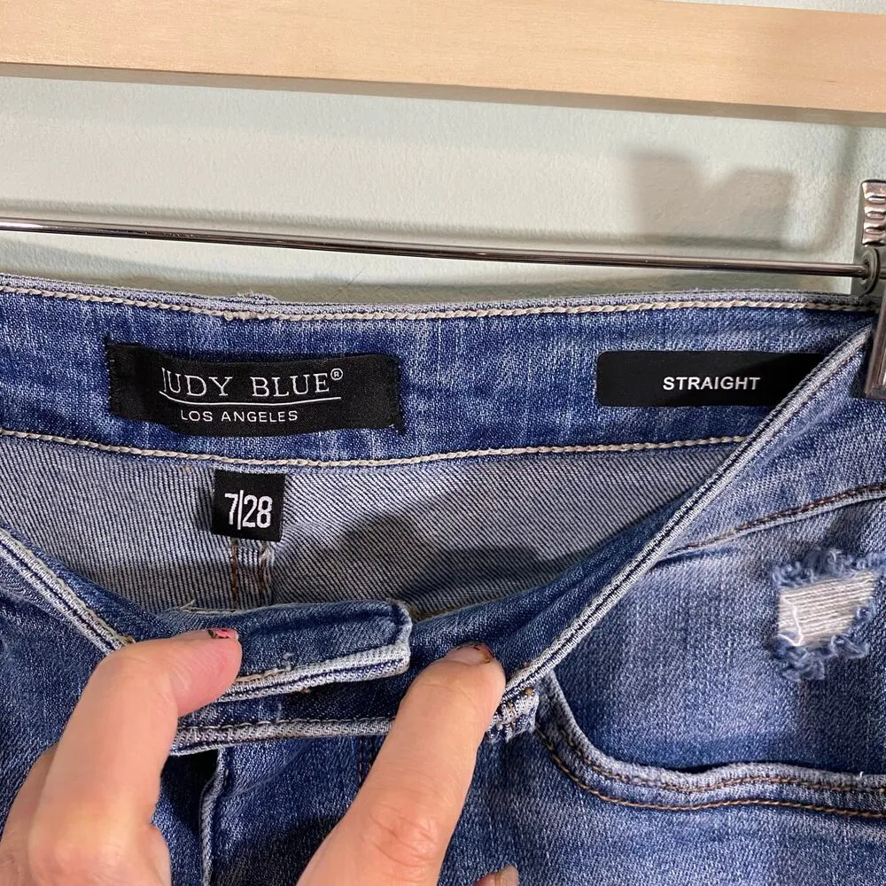 Judy Blue Tummy Control Austin Distressed High Rise Straight Jeans Size 7/28 - Image 4