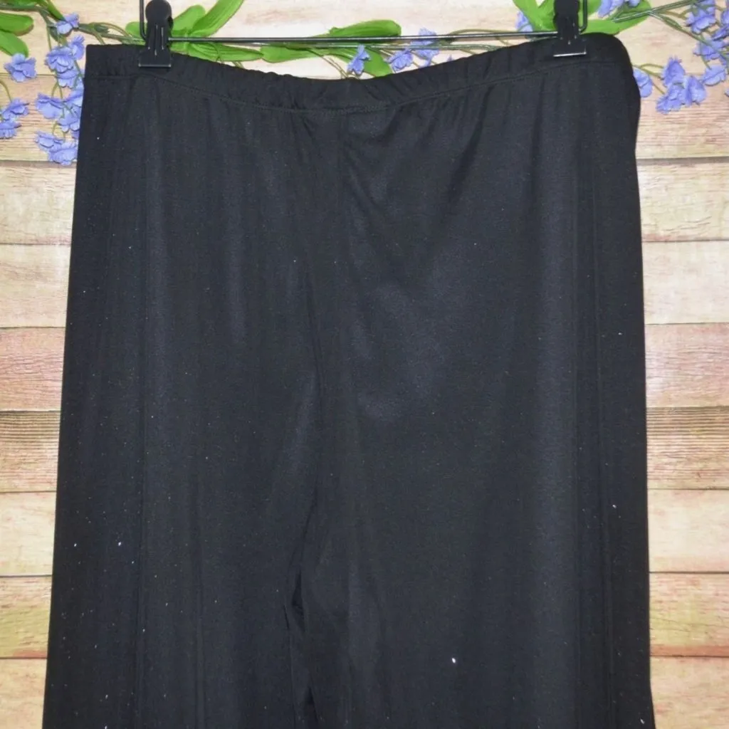 Connected Apparel Ladies XL Black Glitter Wide Flared Leg Palazzo Pants Party - Image 7
