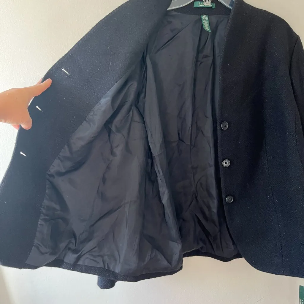 Lauren Ralph Lauren Sz 18W Black Wool Blend with Lurex Blazer Jacket Cardigan - Image 5