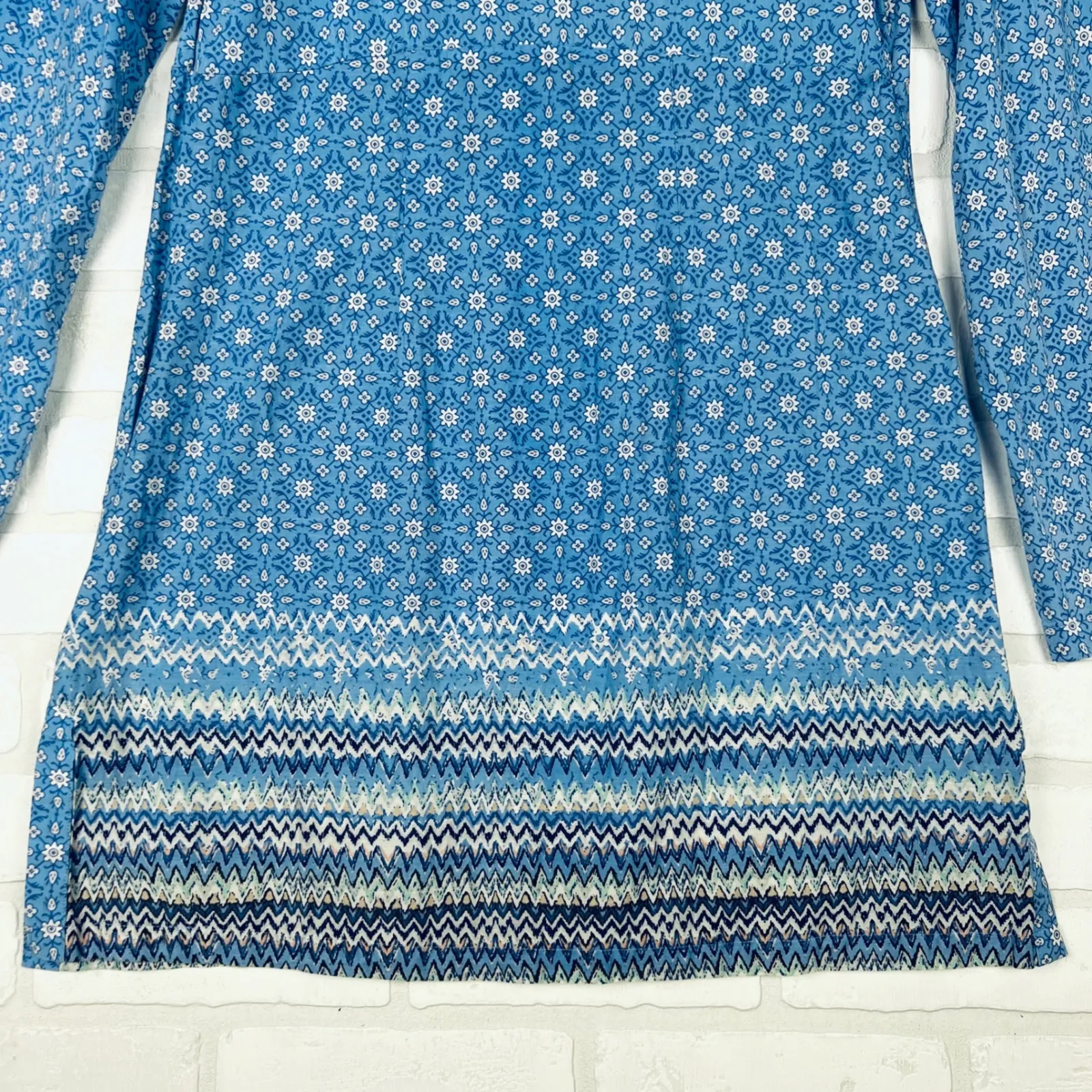 Athleta Blue Print Tunic Top‎ Long Sleeve V Neck Swim Cover Up Womens Medium - Image 9