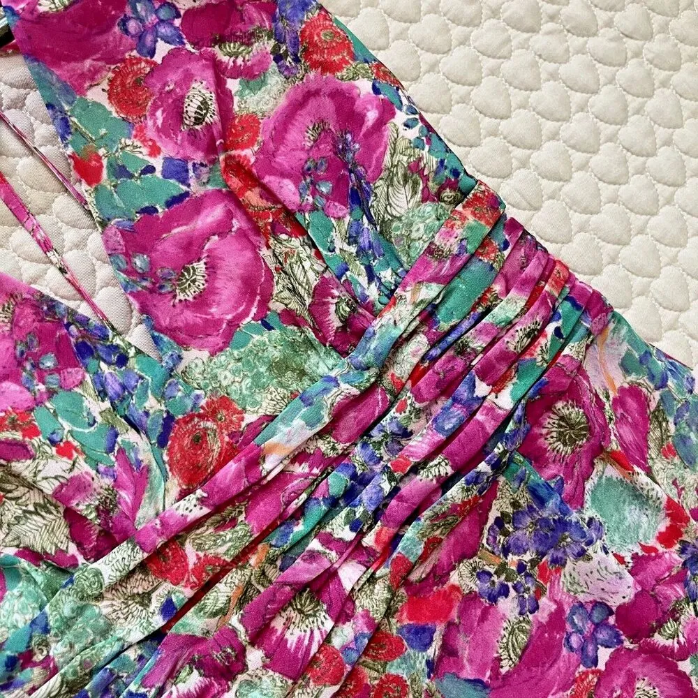 $548 NWOT Amur Womens 3D Flowers Below Knee Deep V Neck Floral Midi Dress 4 - Image 16