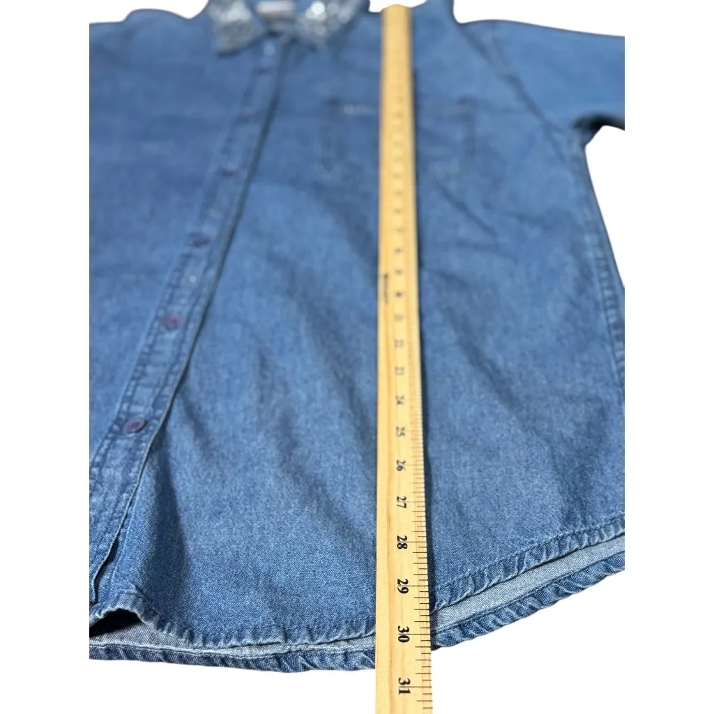 Vintage 80s Grand Ole Opry L/XL Blue Denim Button Down Shirt Rhinestone Studs - Image 8