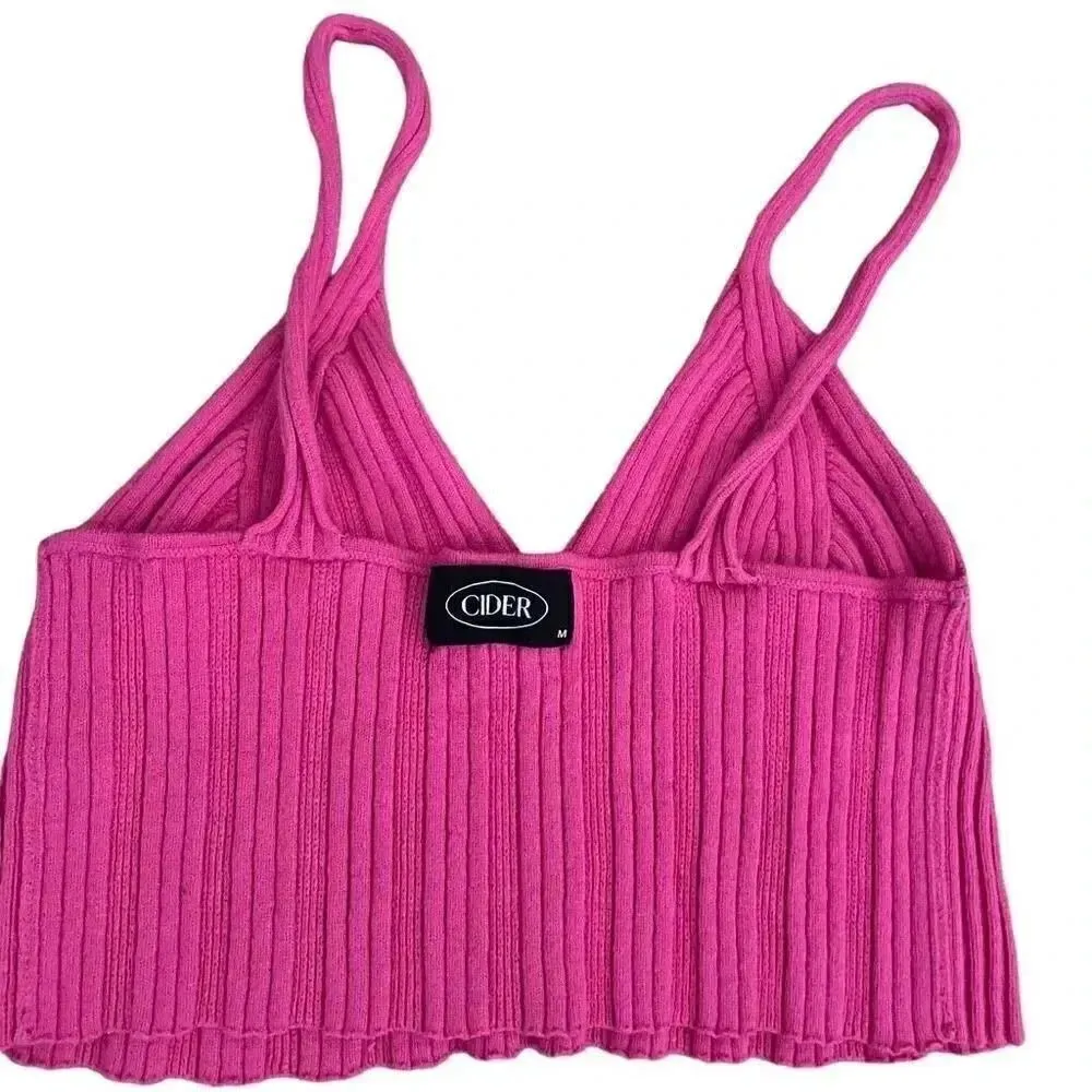 Cider Knit Jersey Women’s Pink & Orange Ribbed V-Neck Cropped  Gypsy SZ S # 1117 - Image 4