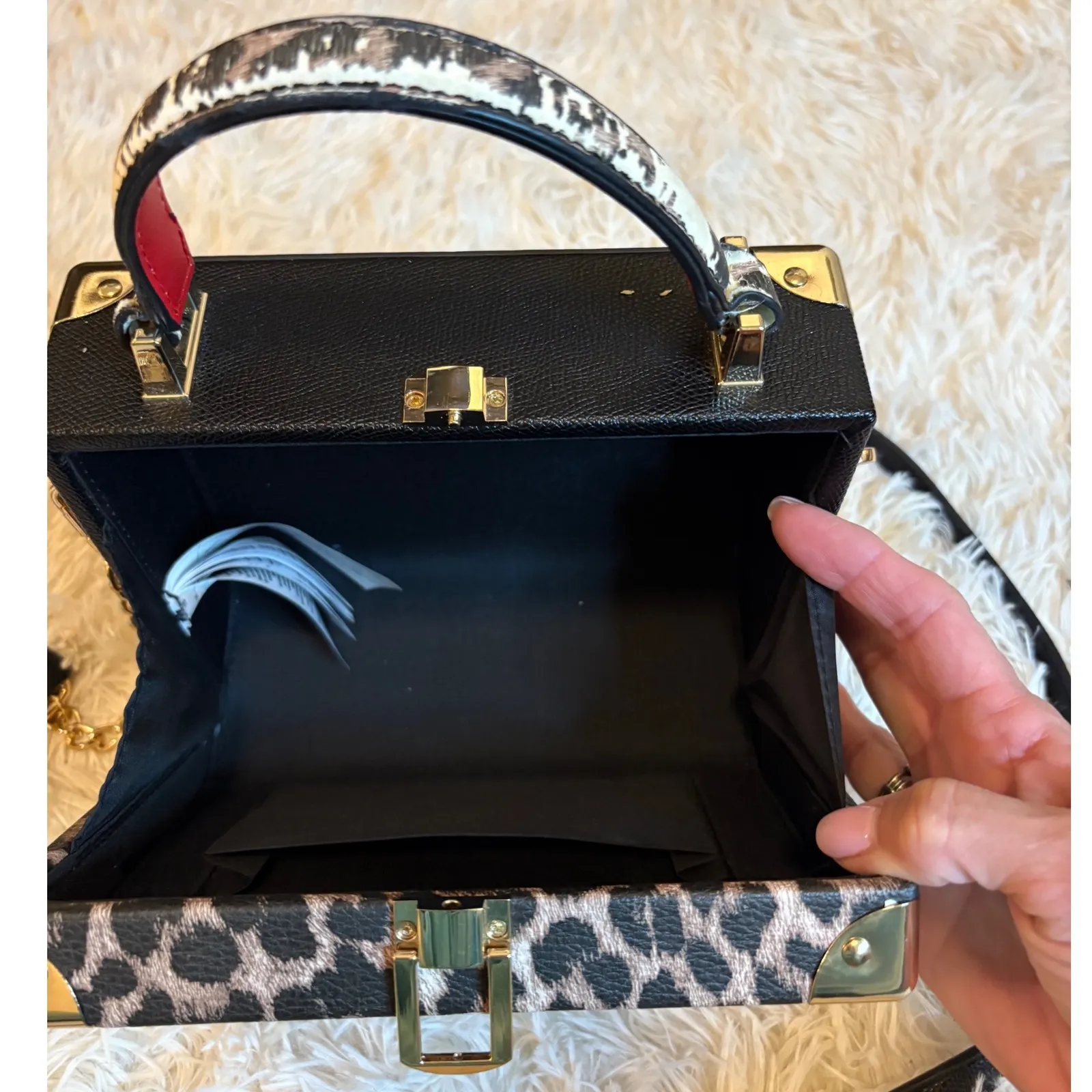 HOT ALDO‎ Wild Jungle Print Box Bag Leopard Lips Heart Crossbody Chain Handbag - Image 5