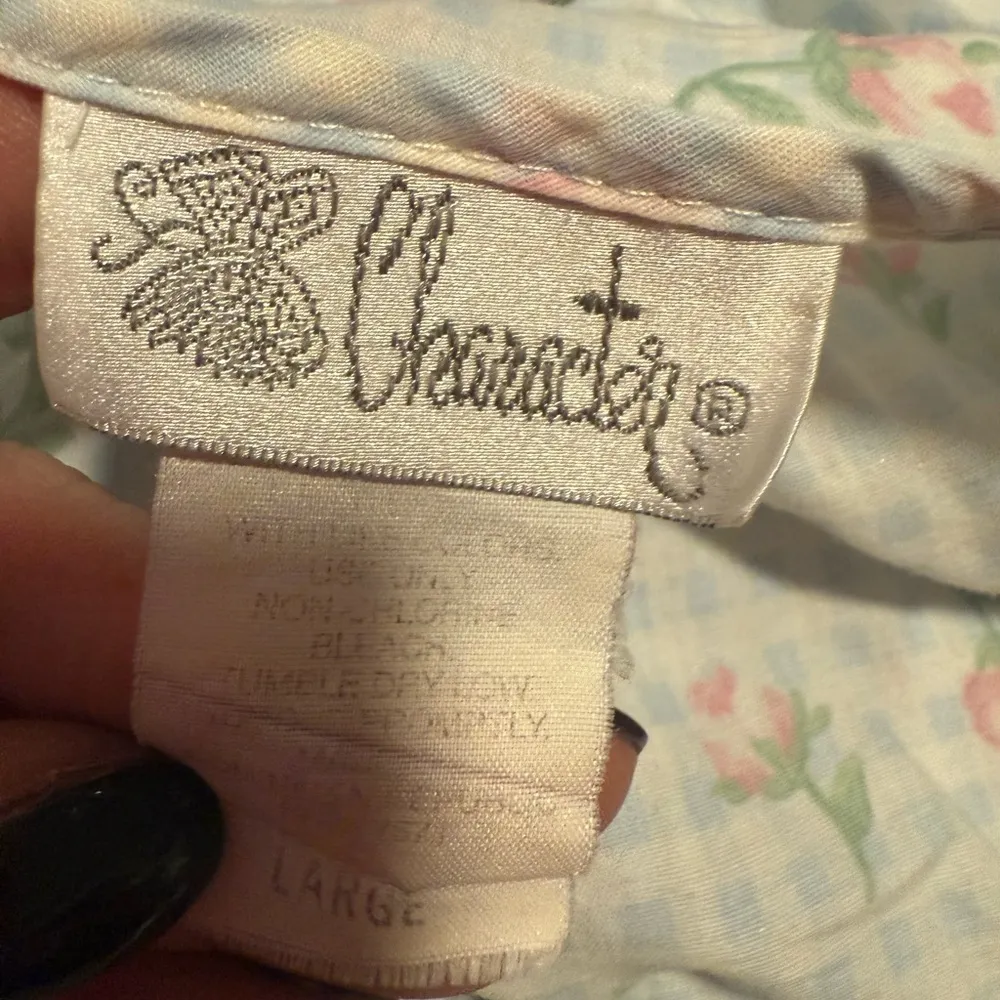 Vintage Character Floral Print Smoked Nightgown with Matching Robe Blue Size L - Image 8