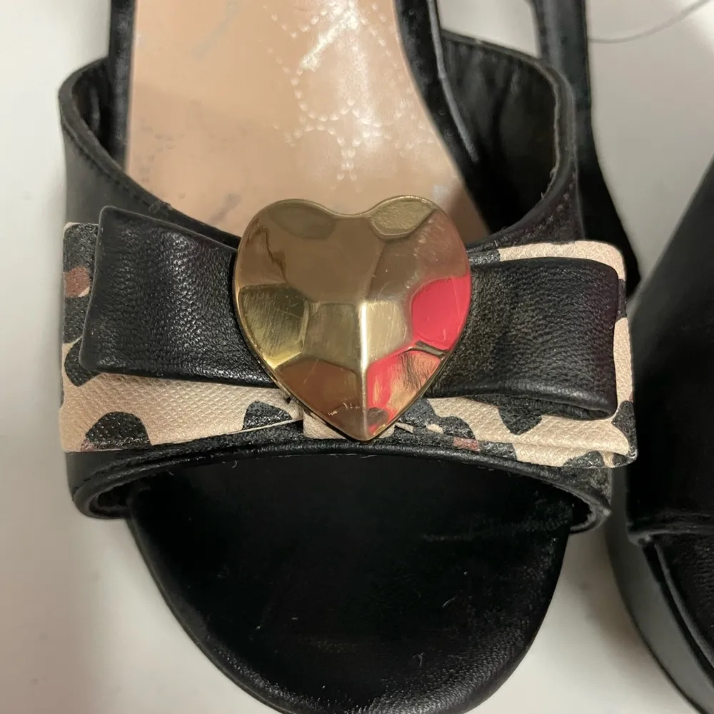 Betseyville by Betsey Johnson Leopard Bow Gold Heart Black Heels - Image 2