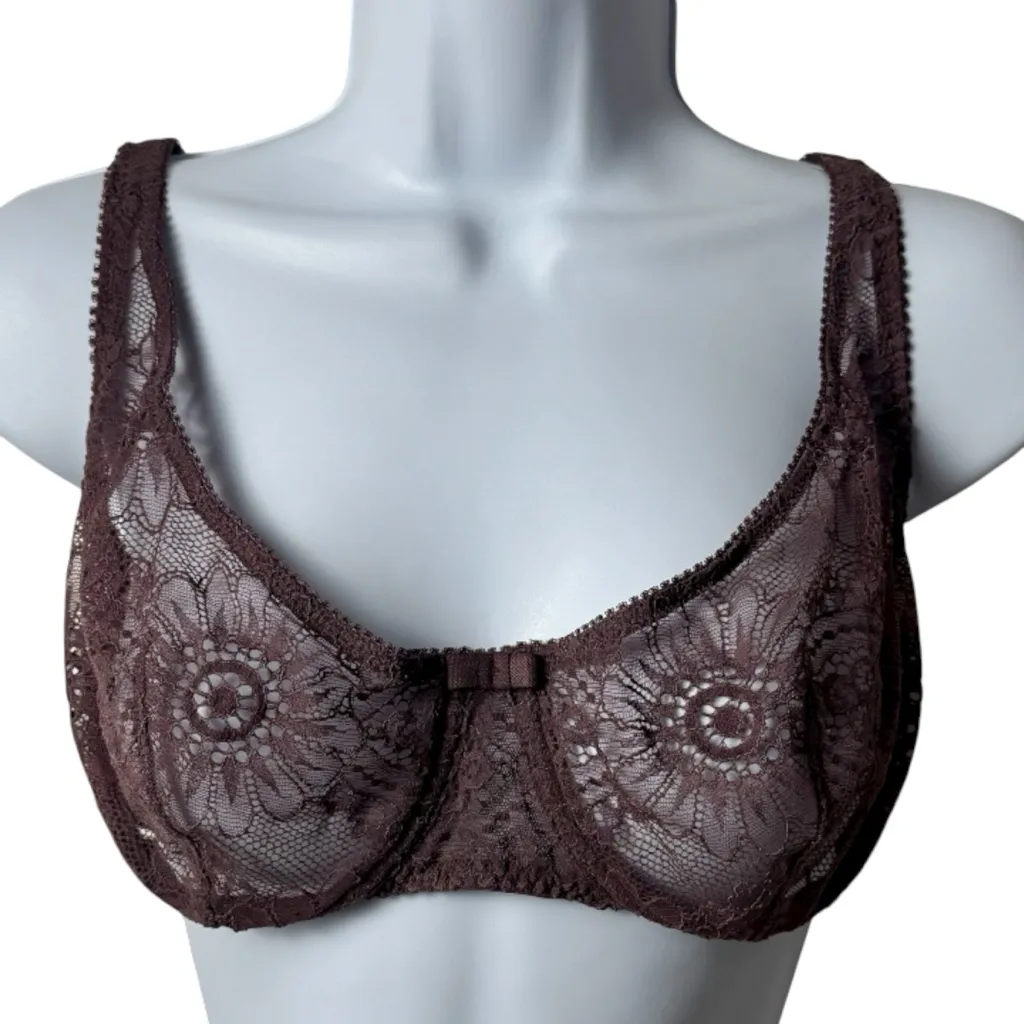 Simone Perele Brown Floral Lace Sheer Bra Dainty Feminine Cottagecore 38C Size undefined - Image 2