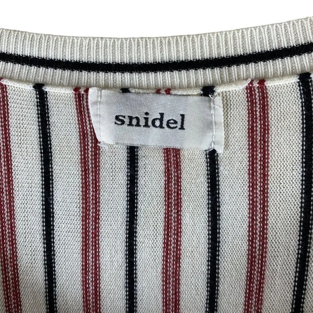 Snidel Retro Cream/Red/Black Striped Balloon Sleeve Sweater Size Small White - Image 2