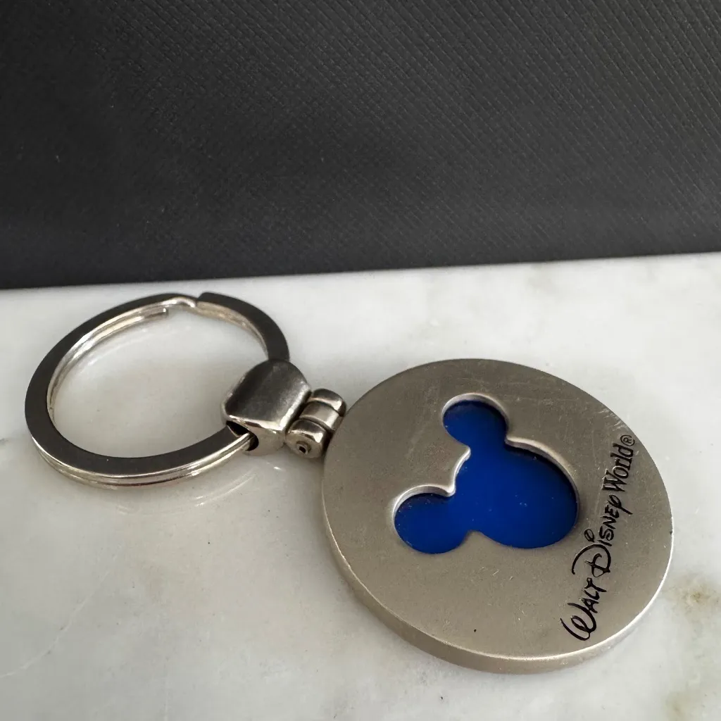 Disney Blue Frosted Mickey Ears Silver Key Chain Key Ring Charm - Image 6