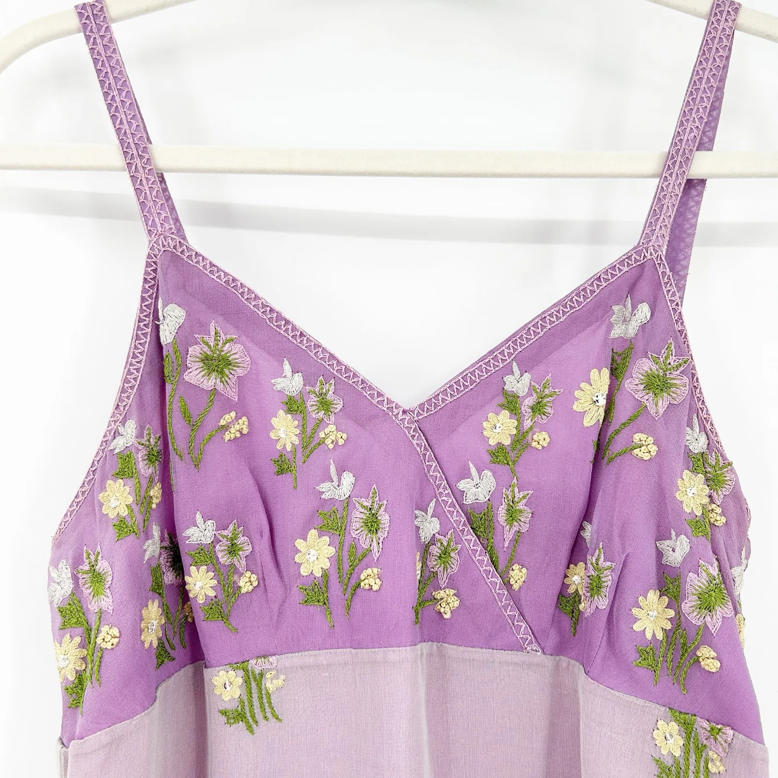 Anna Piaa Whimsical Fairycore Y2K 100% Silk Floral Embroidered Slip Dress‎ 8 Purple - Image 4